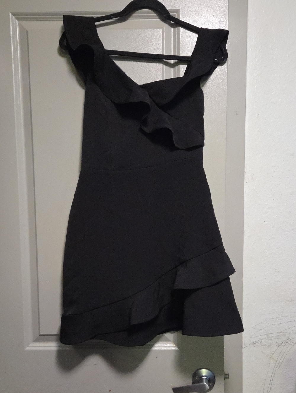 Express Black Ruffle-Trim Mini Dress